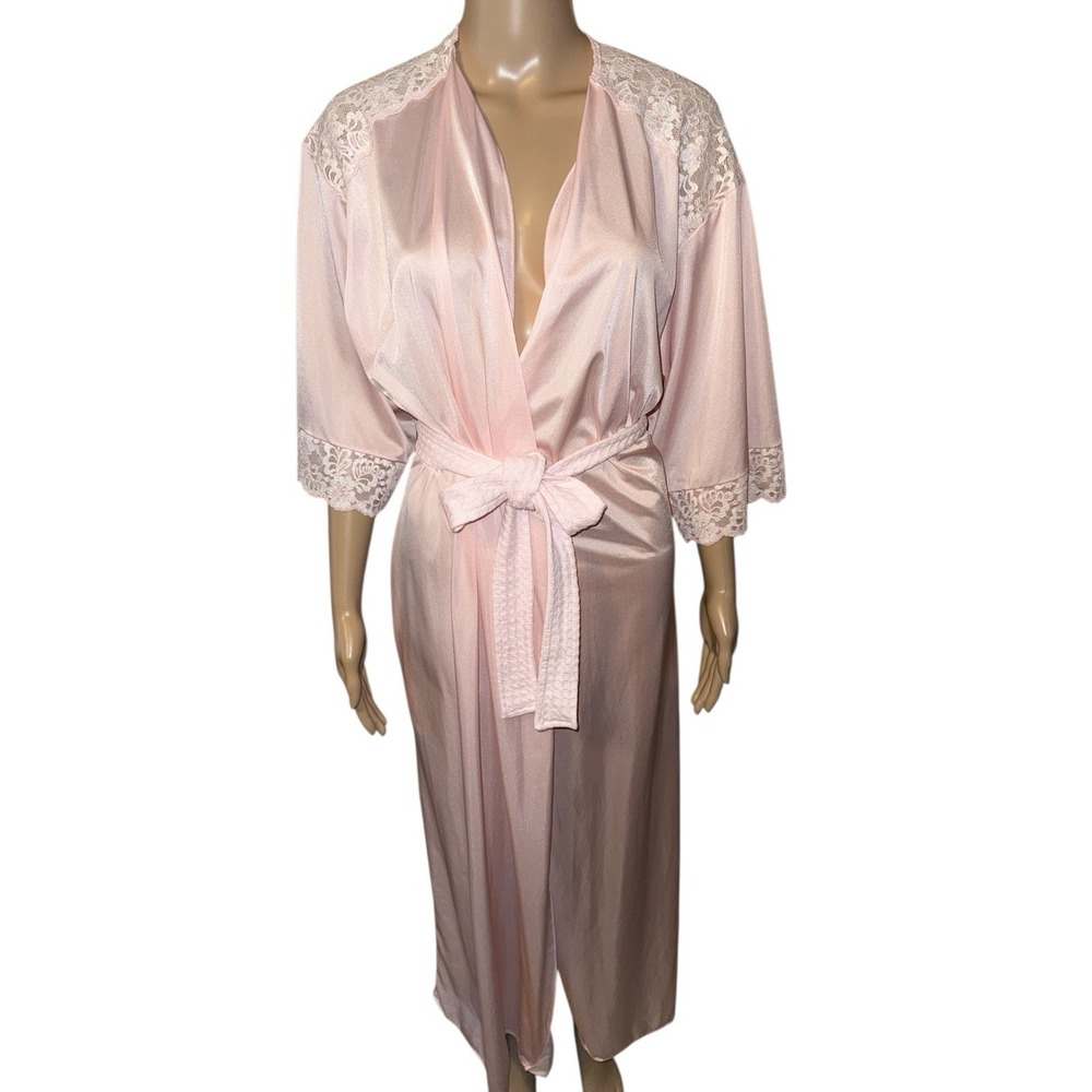 Shadowline Lacey Pink Medium Silky Nylon Long Belted Hotel Resort Honeymoon